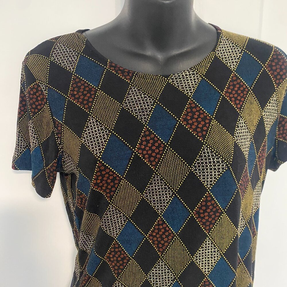 Western‎ Connection Vintage Argyle Diamond Print Stretchy Tee Shirt Top Size L/G - Picture 3 of 7